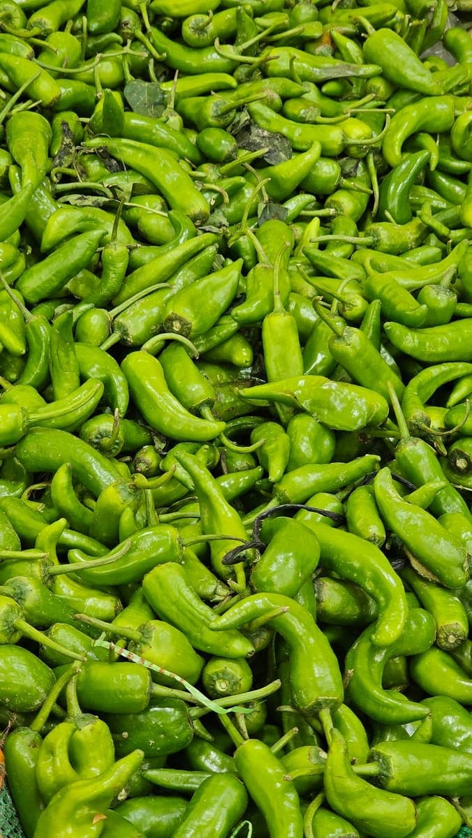 A heap of bright green chillies