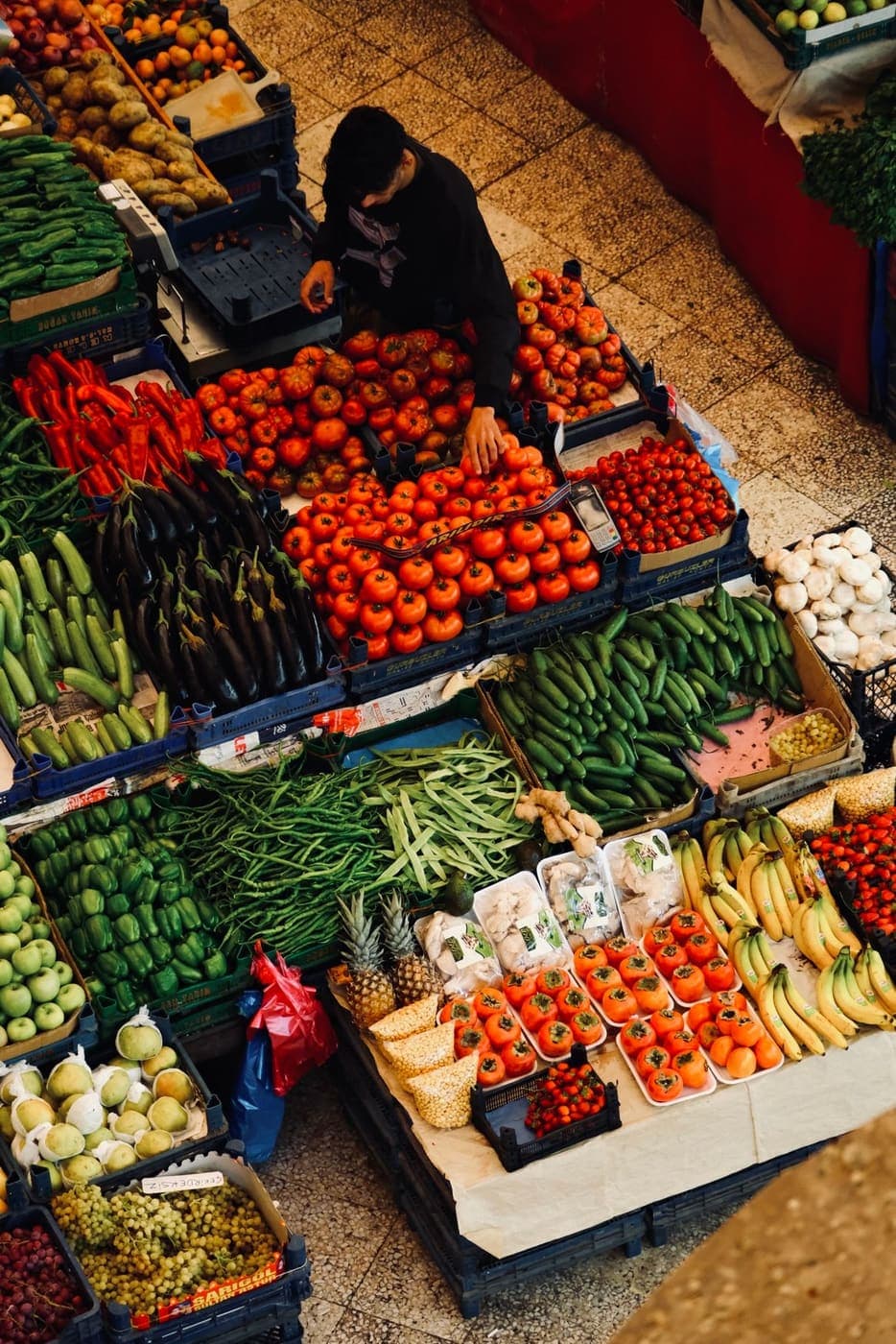 Looking down on a crowded vegetable bazar